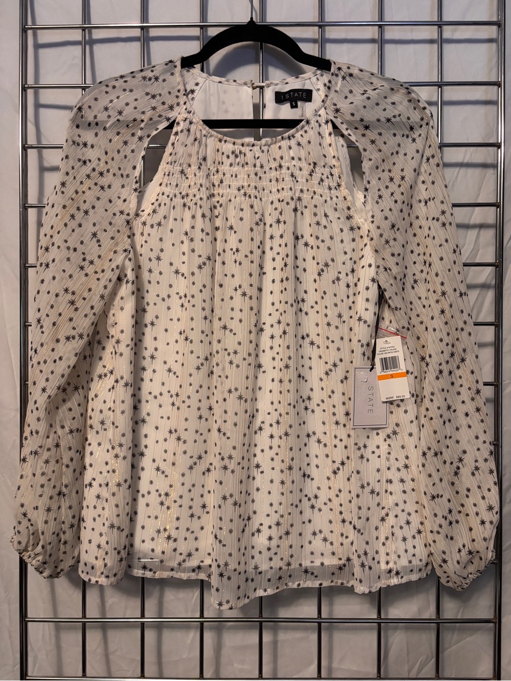 STATE Cream Star-Print Long Sleeve Blouse